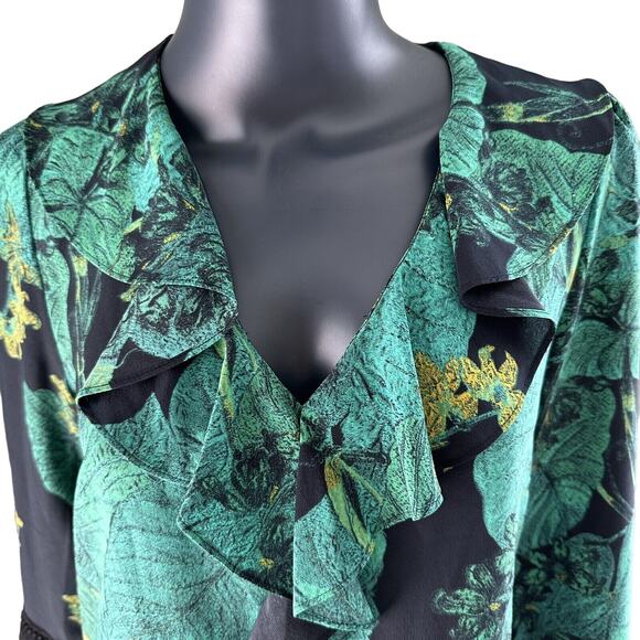 KOBI HALPERIN Yardi Seagreen Leaf Print Silk Blouse Womens Size S Small - Picture 6 of 13
